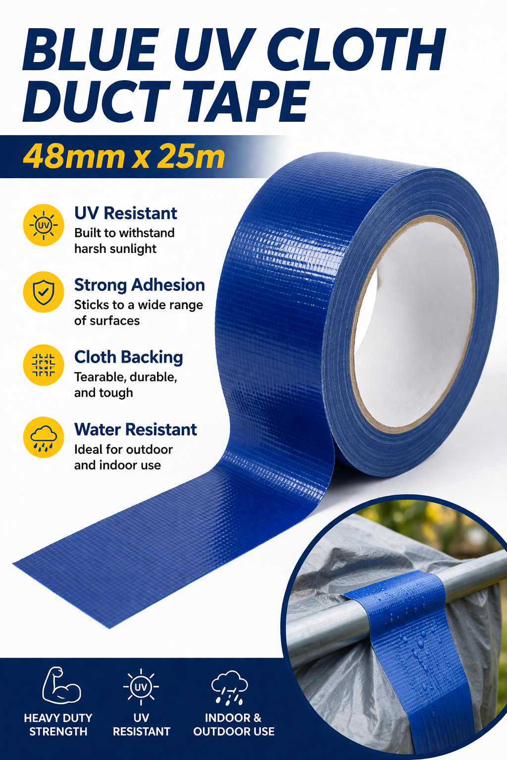 Blue UV Resistant Duct Tape 48mm x 25m – Heavy Duty Outdoor Tape