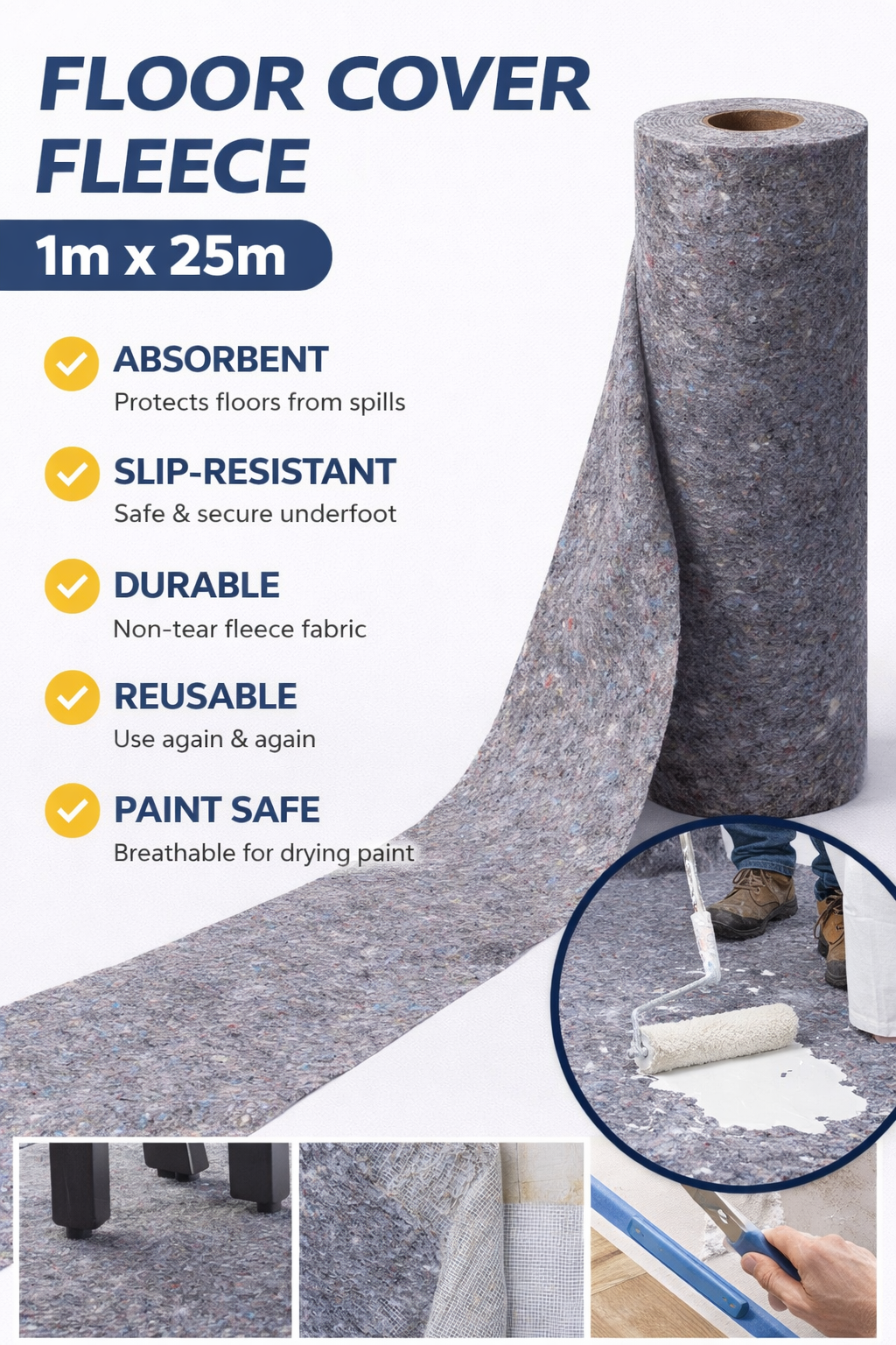 Floor Protection Fleece 1m x 25m – Heavy Duty Surface Protection