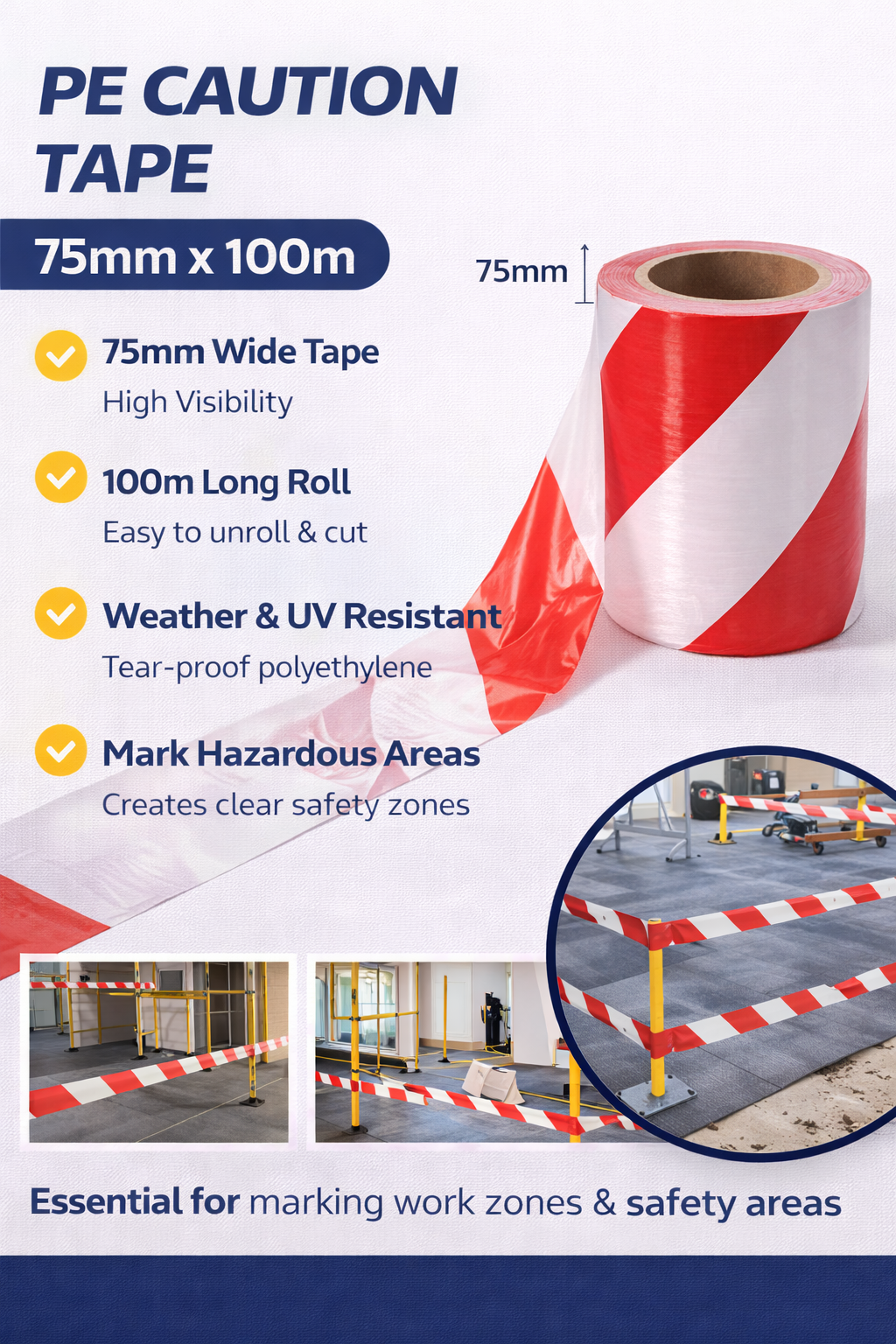 PE Caution Tape 75mm x 100m – High Visibility Safety Tape