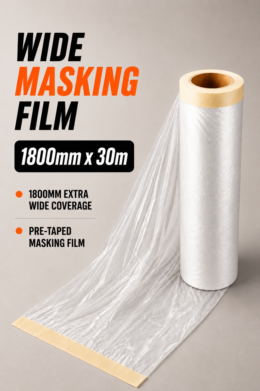 Wide Masking Film 1800mm x 30m – Extra Wide Pre-Taped Protection Film