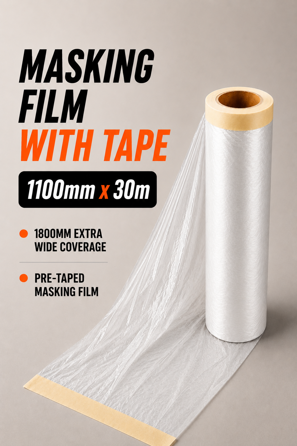 Masking Film with Tape 1100mm x 30m – Pre-Taped Surface Protection Film