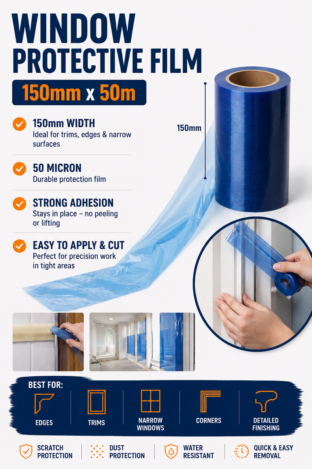 Window Protective Film 150mm x 50m – Precision Surface Protection Film