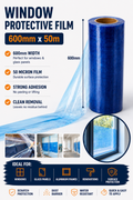 Window Protective Film 600mm x 50m – Blue 50 Micron Surface Protection Film