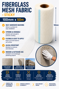 Fibreglass Mesh Fabric 100mm x 50m – Sticky Crack Repair & Reinforcement Tape