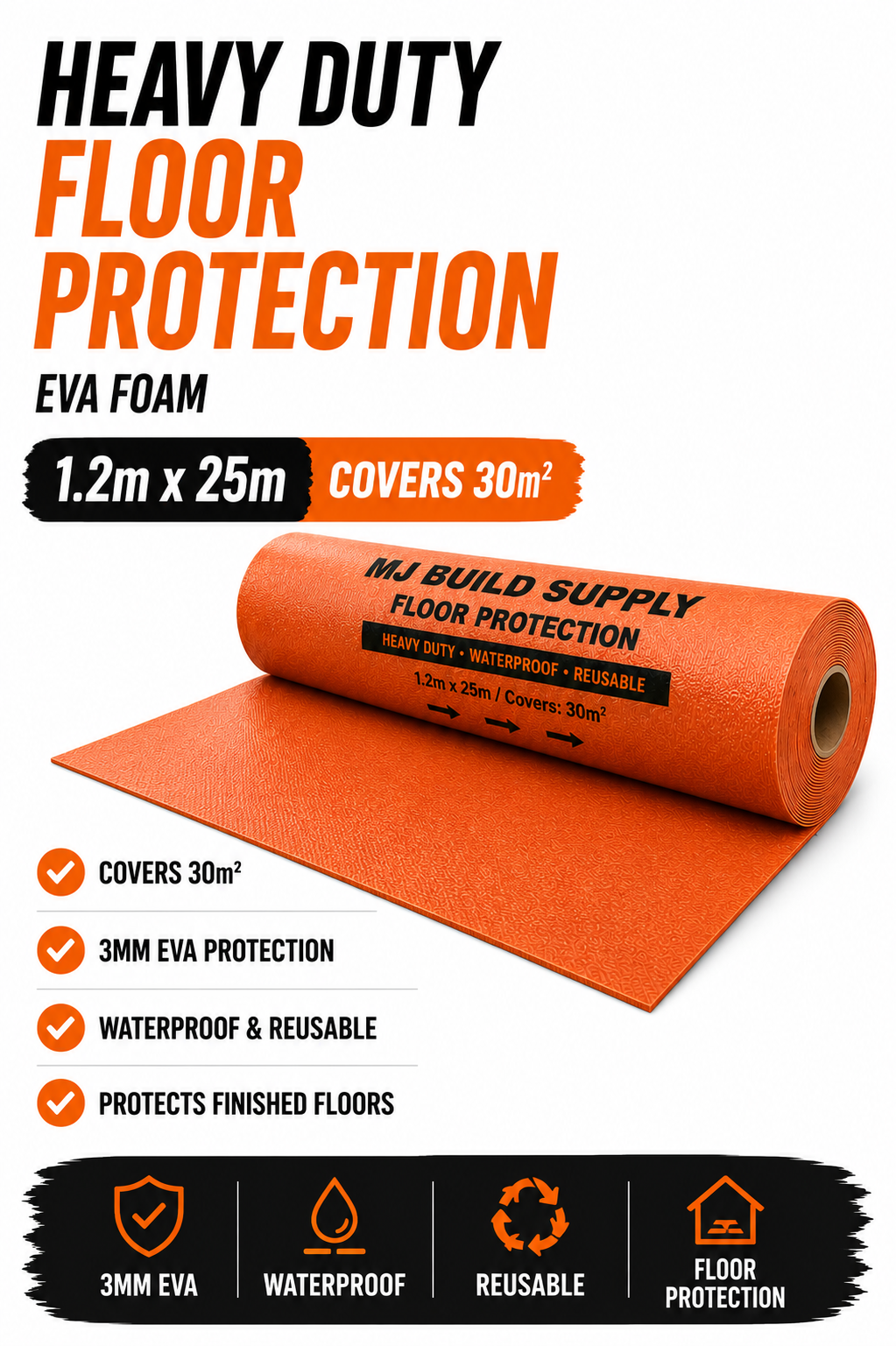 Heavy Duty Floor Protection Film 1.2m x 25m – 30m² Coverage