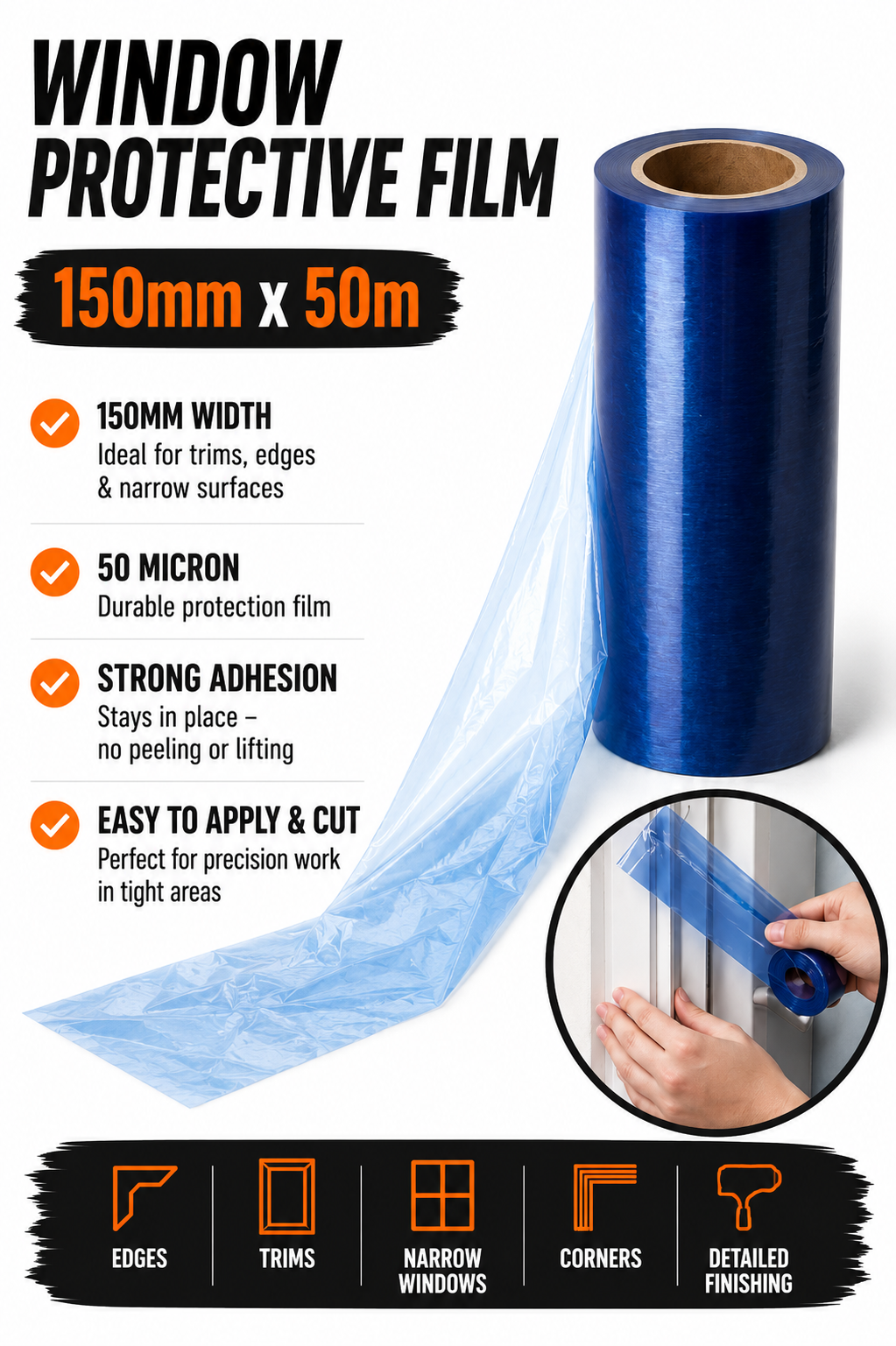 Window Protective Film 150mm x 50m – Precision Surface Protection Film